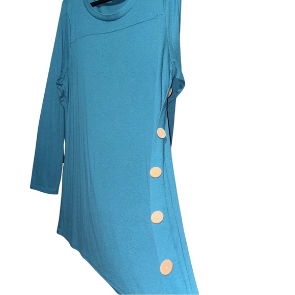 Teal Asymmetrical Long Sleeve Tunic with Button Embellishment - Picture 1 of 5